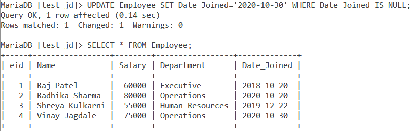 Is Null Update Example