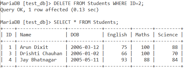 Delete Single Row