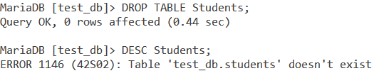 Drop Table Example