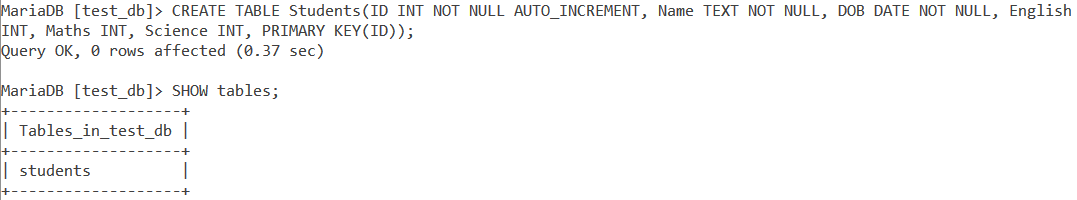 Example Create Table