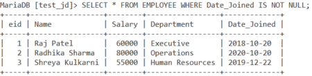 MySQL IS NOT NULL Condition  Finding nonNULL values in a column