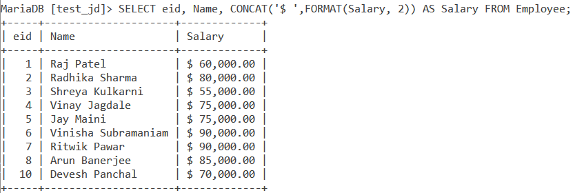 Format Table Example 1