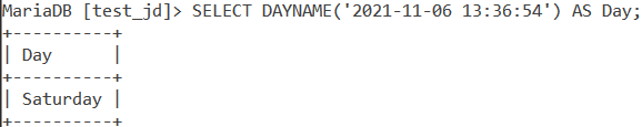 MySQL DAYNAME Datetime Value