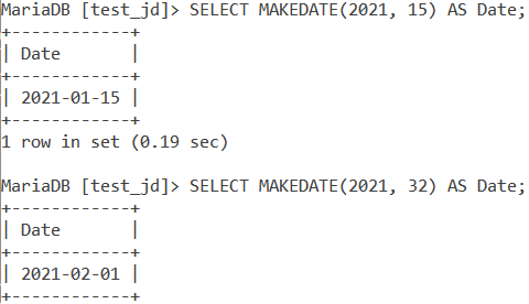 MySQL MAKEDATE Basic Example