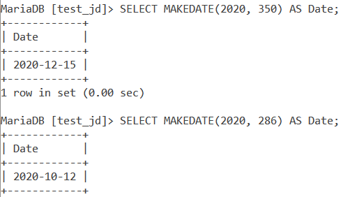 MySQL MAKEDATE Basic Example2