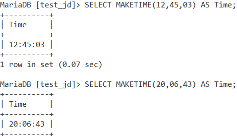 MySQL MAKETIME Basic Examples