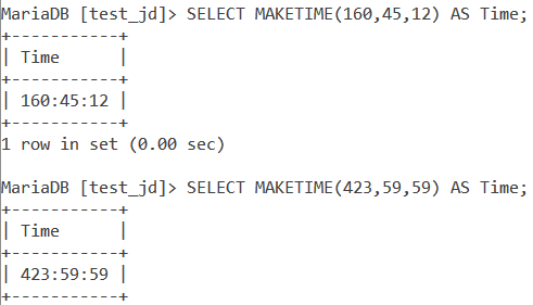 MySQL MAKETIME Large Values