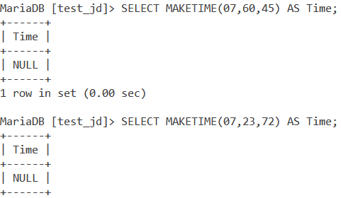 MySQL MAKETIME Wrong Values