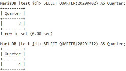 MySQL QUARTER Numeric