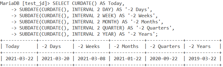 Subdate Curdate