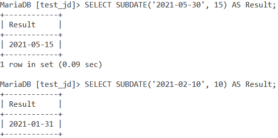 MySQL SUBDATE Syntax1