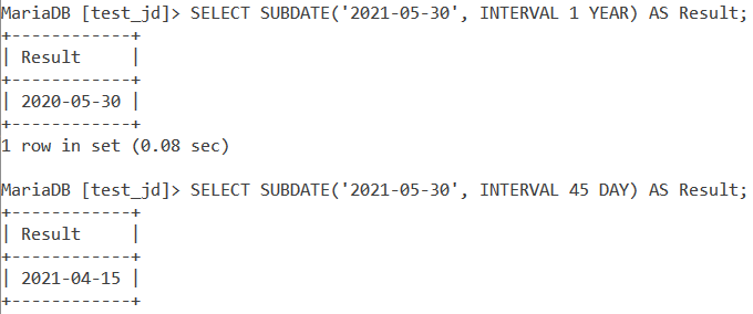 MySQL SUBDATE Syntax2