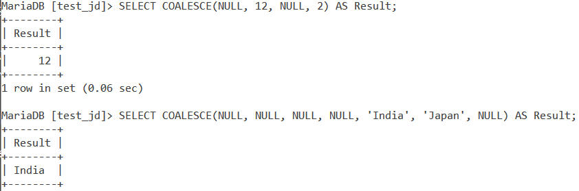 MySQL COALESCE Basic Example