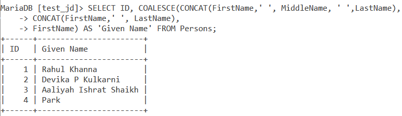 Coalesce Table Example Name