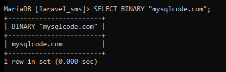 Mysql Binary Function Example 