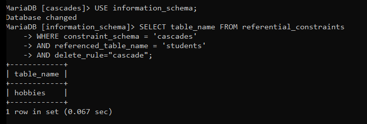 Check Affected Table By ON DELETE CASCADE