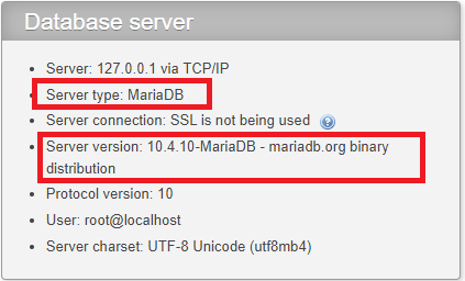 MariaDB Version In Phpmyadmin
