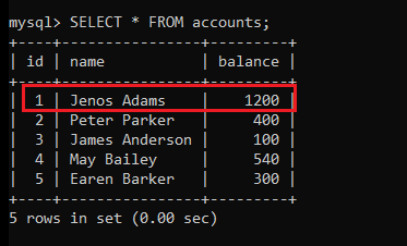 Accounts Table Data