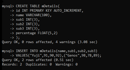 Create MDetails Table