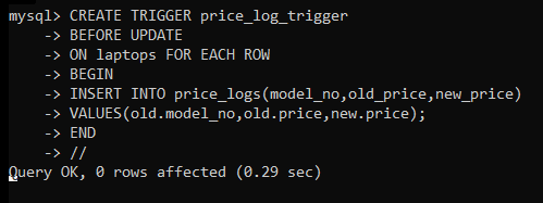 Create Price Log Trigger Trigger