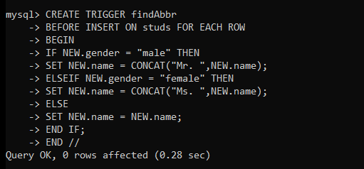 Creating Insert Trigger In Mysql