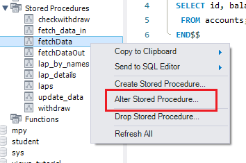 Right Click On Stored Procedure Name