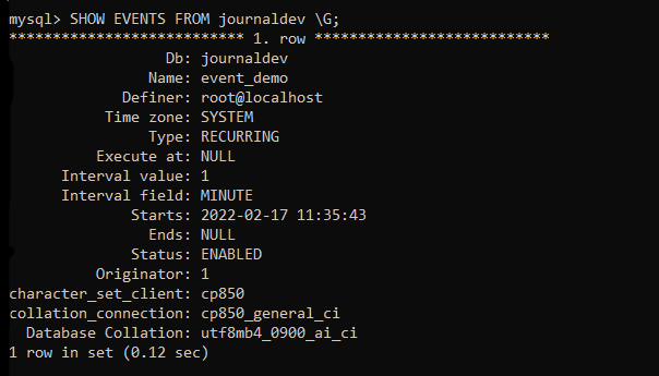 Show Events In Mysql