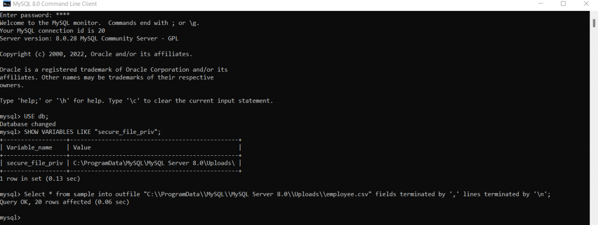 Command For Converting MySQL Table To Csv File