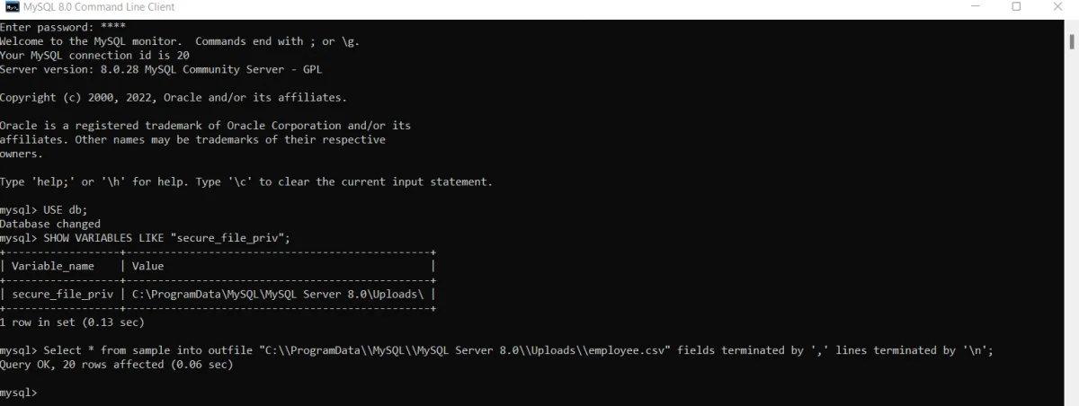 Command For Converting MySQL Table To Csv File