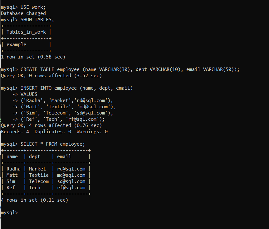 Create Table In A Database