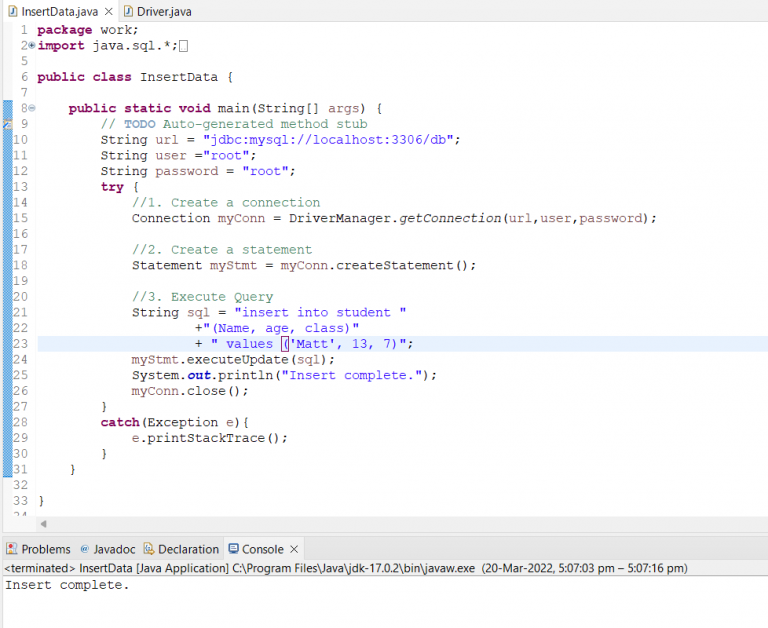 Insert Data Into Mysql Database Using Jdbc Mysqlcode 7693