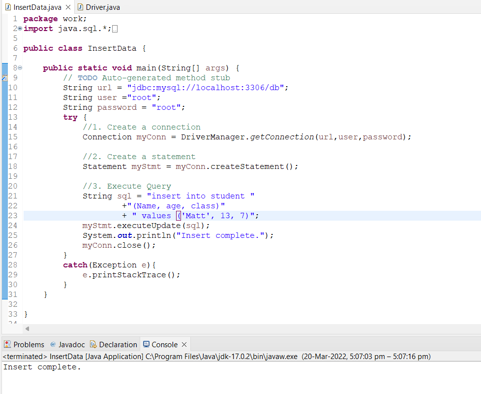 Insert Data Into Mysql Database Using Jdbc Mysqlcode 0404