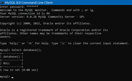 mysql select default database