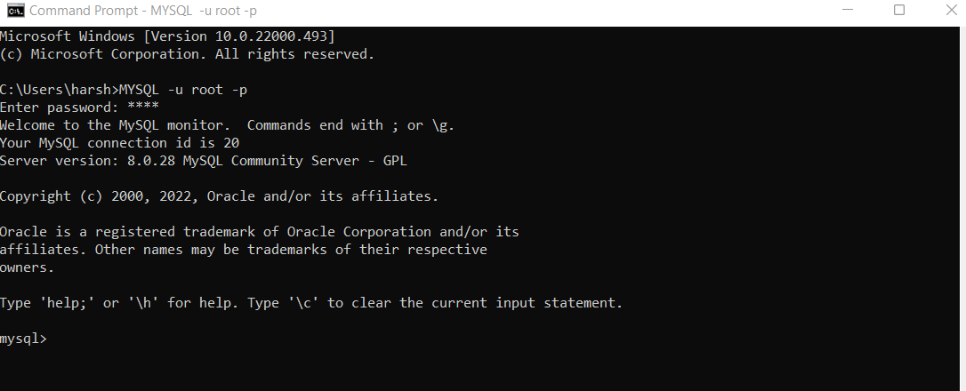 Интерфейс командной строки. MYSQL Command line client. Error 103. Забыл пароль от MYSQL Command line client.