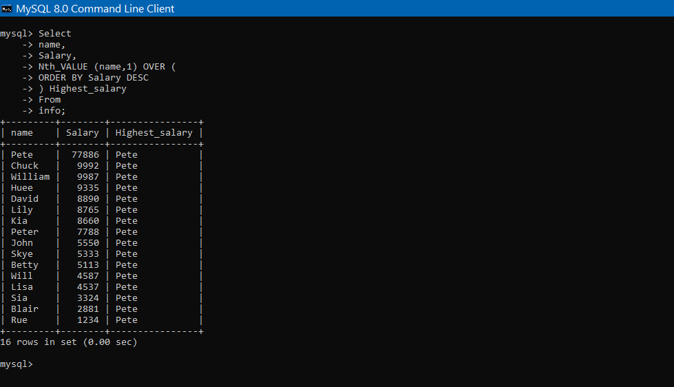 Nth Value Function 1