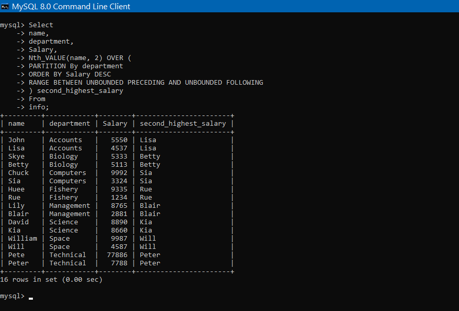 Nth Value Function