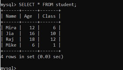 Student Table To Be Populated Using JDBC