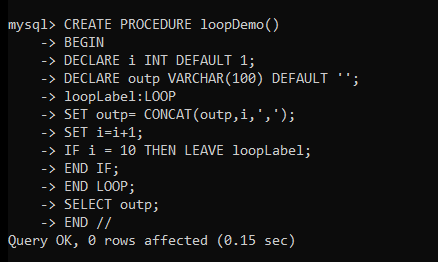 Create LoopDemo Stored Procedure