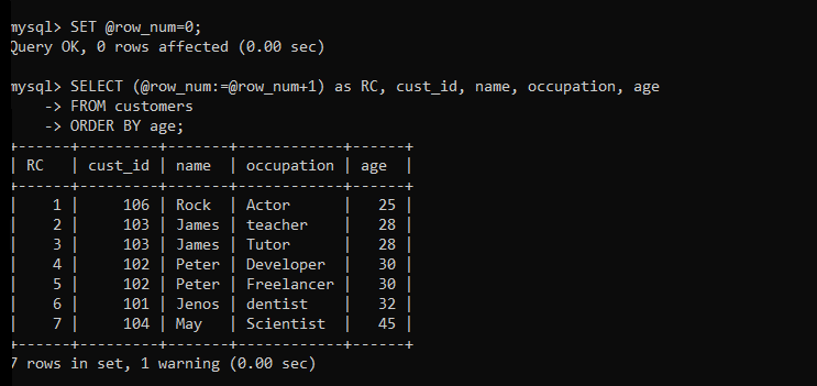 Row Number Example 3 Output