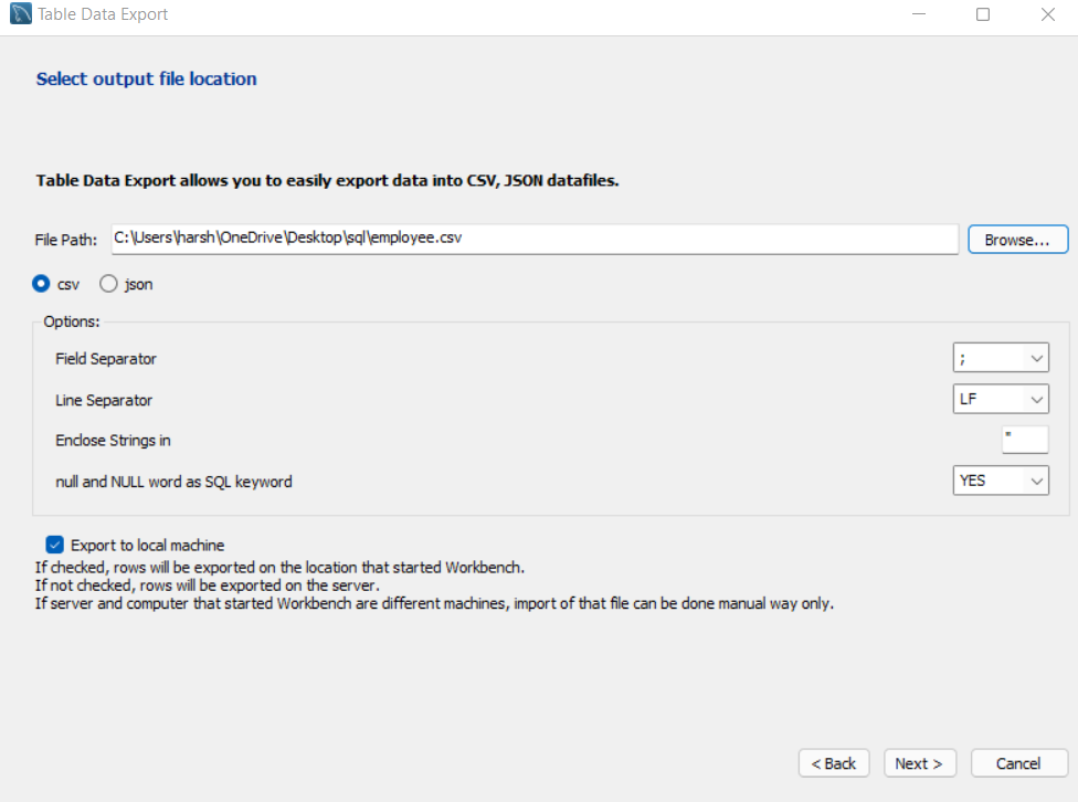 Select Output File Location