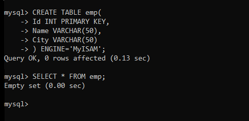 Specify Storage Engine