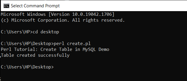 Create MySQL Table Using Perl