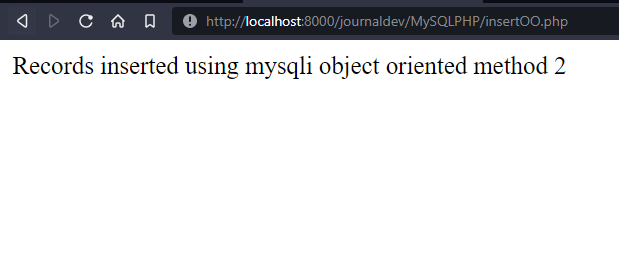 Insert Using Mysqli Object Oriented Method 2
