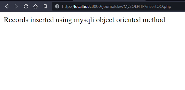 Insert Using Mysqli Object Oriented Method