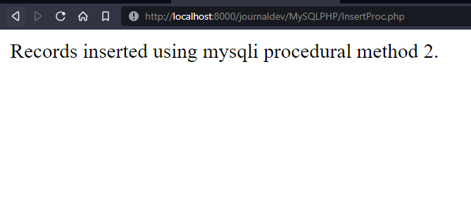 Insert Using Mysqli Procedural Method 2