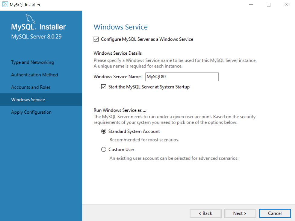 Windows Services MySQL Installation