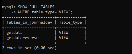 Display Views Using SHOW FULL TABLES