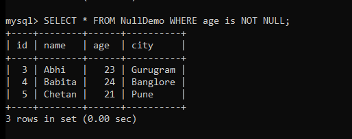 Find Not Null Values