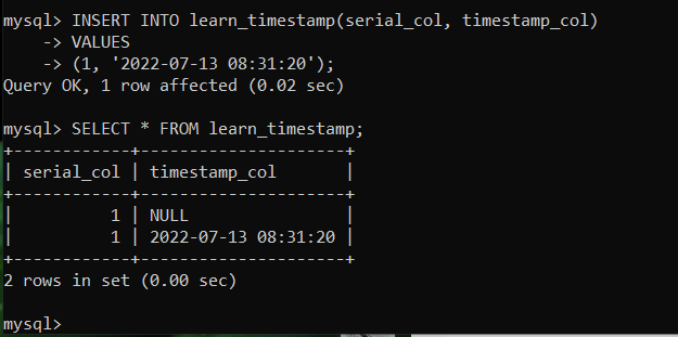 mysql 5.7 timestamp default value