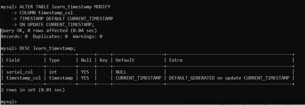 Auto Increment Timestamp